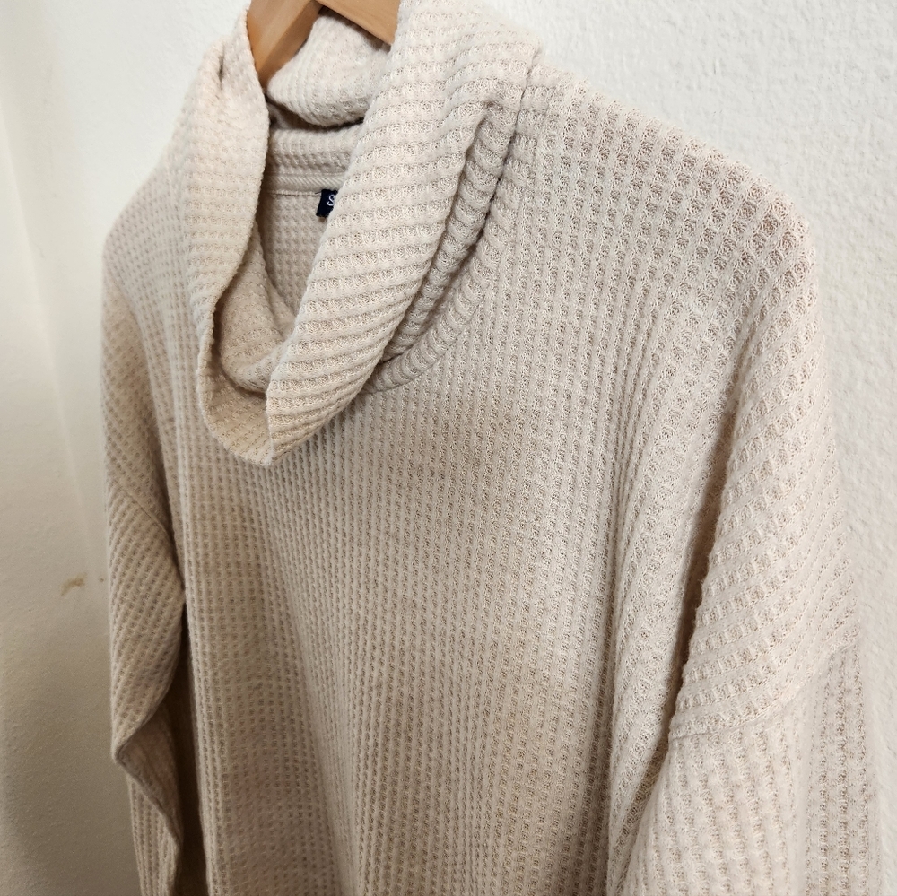 Splendid Women's Shirt Cowl Neck Waffle Knit Long Sleeve Top Cream Large NWT - Picture 4 of 8